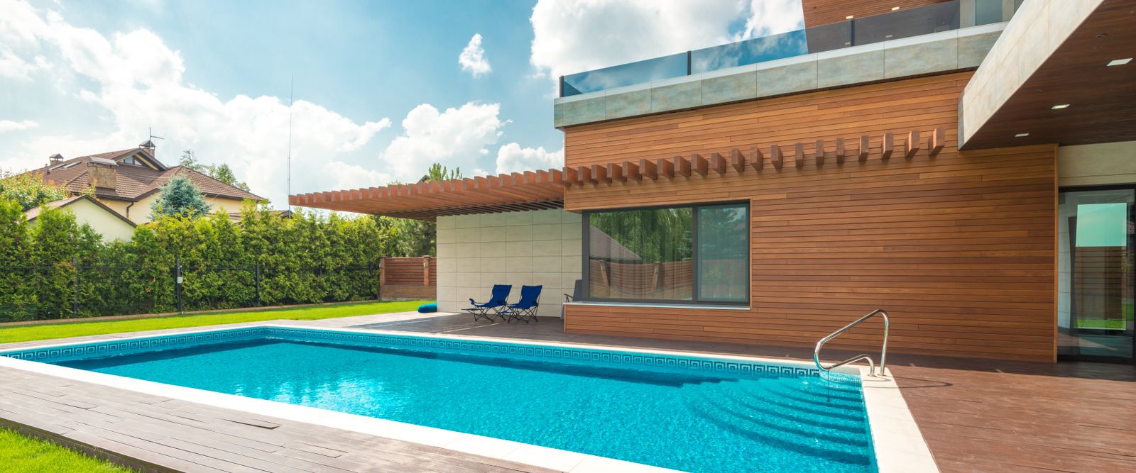 Home with backyard swimming pool