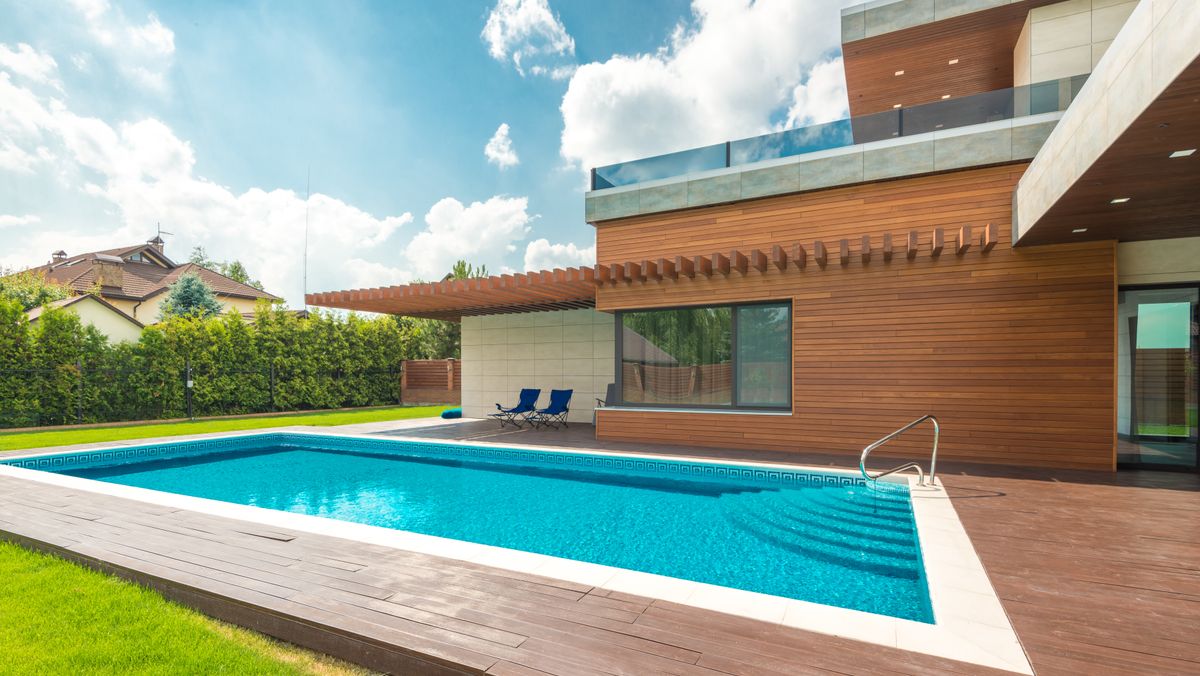 Home with backyard swimming pool
